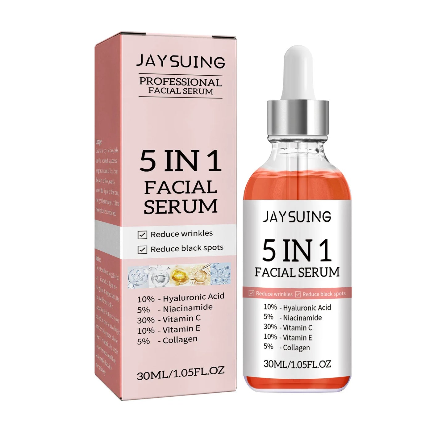 5 In1 Hyaluronic Acid Facial Serum Moisturizing Brightening Lightening Fine Lines Vitamin C Pore Shrinking Serum Skincare 30ml